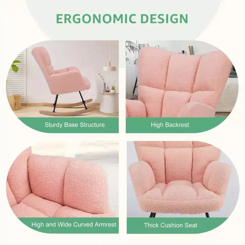 Fauteuil à bascule Teddy, Chaise moderne avec dossier haut, Capacité de 113 kg, Fauteuil à bascule d'appoint pour salon, chambre de bébé, chambre à coucher
