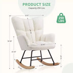 Fauteuil à bascule Teddy, Chaise moderne avec dossier haut, Capacité de 113 kg, Fauteuil à bascule d'appoint pour salon, chambre de bébé, chambre à coucher