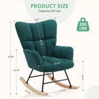 Fauteuil à bascule Teddy, Chaise moderne avec dossier haut, Capacité de 113 kg, Fauteuil à bascule d'appoint pour salon, chambre de bébé, chambre à coucher