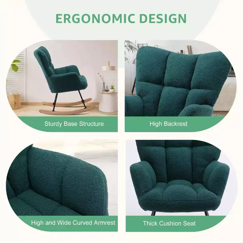 Fauteuil à bascule Teddy, Chaise moderne avec dossier haut, Capacité de 113 kg, Fauteuil à bascule d'appoint pour salon, chambre de bébé, chambre à coucher