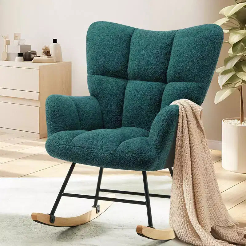 Fauteuil à bascule Teddy, Chaise moderne avec dossier haut, Capacité de 113 kg, Fauteuil à bascule d'appoint pour salon, chambre de bébé, chambre à coucher