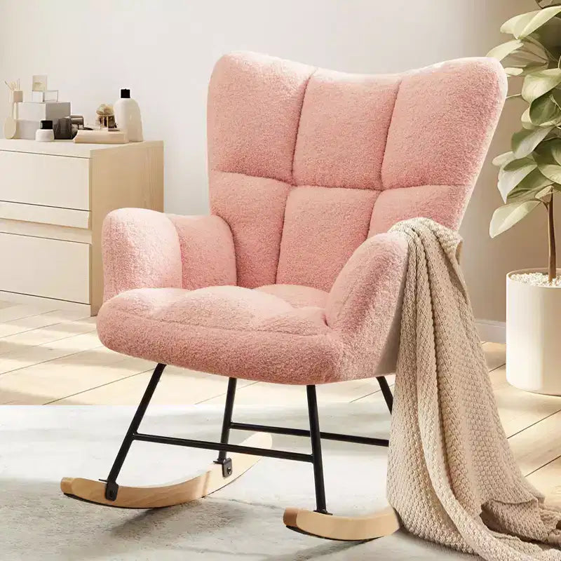 Fauteuil à bascule Teddy, Chaise moderne avec dossier haut, Capacité de 113 kg, Fauteuil à bascule d'appoint pour salon, chambre de bébé, chambre à coucher
