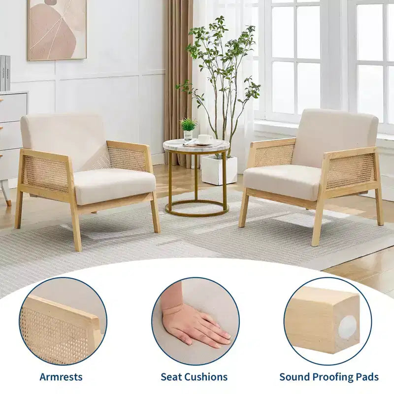 Lot de 2 fauteuils d'appoint rembourrés, fauteuils de salon modernes avec pieds en bois pour le salon et le patio