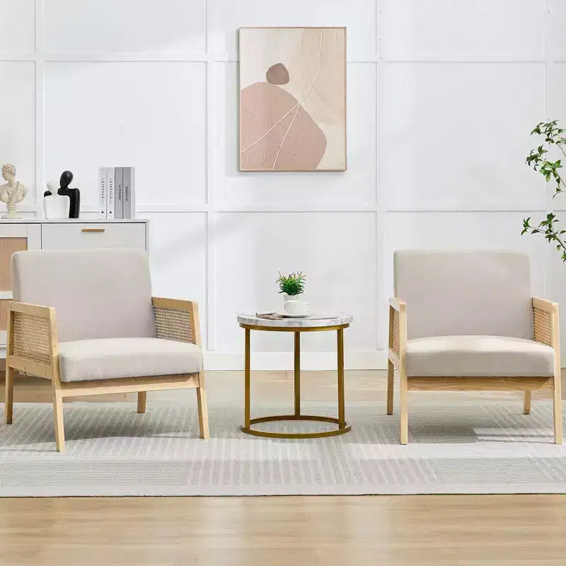 Lot de 2 fauteuils d'appoint rembourrés, fauteuils de salon modernes avec pieds en bois pour le salon et le patio