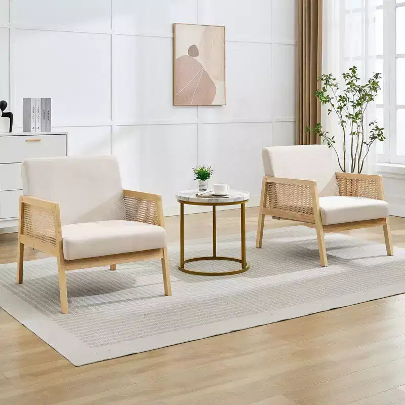 Lot de 2 fauteuils d'appoint rembourrés, fauteuils de salon modernes avec pieds en bois pour le salon et le patio