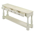 Console longue rectangulaire en bois de style méditerranéen avec tiroirs et étagère