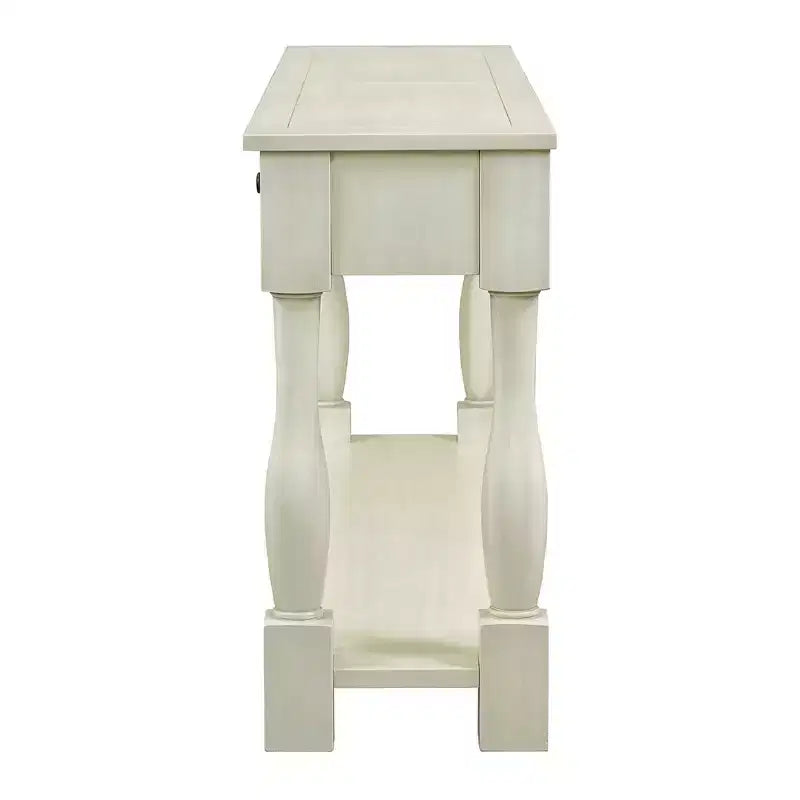Console longue rectangulaire en bois de style méditerranéen avec tiroirs et étagère