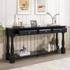 Console longue rectangulaire en bois de style méditerranéen avec tiroirs et étagère