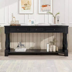 Console longue rectangulaire en bois de style méditerranéen avec tiroirs et étagère