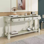 Console longue rectangulaire en bois de style méditerranéen avec tiroirs et étagère