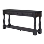 Console longue rectangulaire en bois de style méditerranéen avec tiroirs et étagère