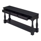 Console longue rectangulaire en bois de style méditerranéen avec tiroirs et étagère