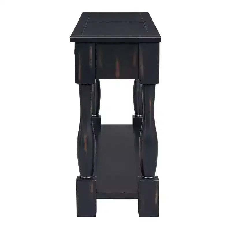 Console longue rectangulaire en bois de style méditerranéen avec tiroirs et étagère