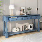 Console longue rectangulaire en bois de style méditerranéen avec tiroirs et étagère