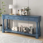Console longue rectangulaire en bois de style méditerranéen avec tiroirs et étagère