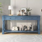Console longue rectangulaire en bois de style méditerranéen avec tiroirs et étagère