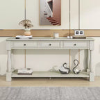 Console longue rectangulaire en bois de style méditerranéen avec tiroirs et étagère