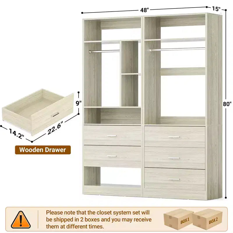 Système de placard de 48 po avec 5 tiroirs en bois