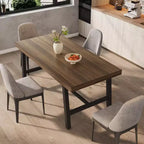 Table de salle à manger industrielle pour 4 à 6 personnes, longue table de cuisine en bois de 160 cm avec cadre métallique robuste et finition grise - Table de comptoir rectangulaire 4 places