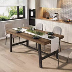 Industrial Dining Table for 4-6 People, 63 Long Wooden Kitchen Table with Sturdy Metal Frame & Grey Finish - Seats 4 Rectangular Counter