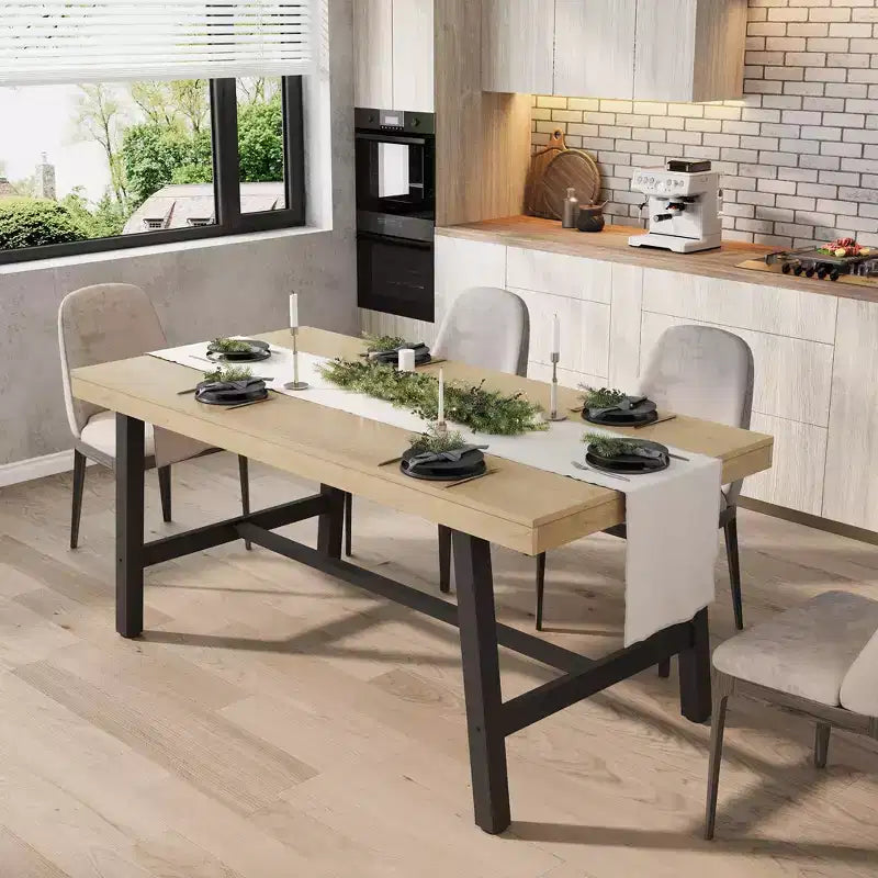 Table de salle à manger industrielle pour 4 à 6 personnes, longue table de cuisine en bois de 160 cm avec cadre métallique robuste et finition grise - Table de comptoir rectangulaire 4 places