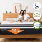 Matelas King de 14 po, Matelas hybride à mémoire de forme - Fermeté moyenne, infusé de gel, rafraîchissant et respirant, soulagement de la pression, isolation des mouvements