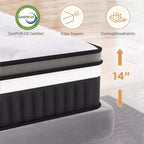 Matelas King de 14 po, Matelas hybride à mémoire de forme - Fermeté moyenne, infusé de gel, rafraîchissant et respirant, soulagement de la pression, isolation des mouvements