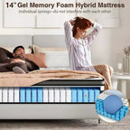 Matelas King de 14 po, Matelas hybride à mémoire de forme - Fermeté moyenne, infusé de gel, rafraîchissant et respirant, soulagement de la pression, isolation des mouvements