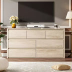 Commode 7 tiroirs pour chambre à coucher, commode en bois de 53 po de largeur, organisateur de rangement de vêtements sans poignée, meuble TV pour couloir, chambre à coucher