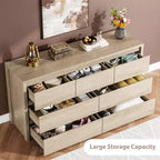 Commode 7 tiroirs pour chambre à coucher, commode en bois de 53 po de largeur, organisateur de rangement de vêtements sans poignée, meuble TV pour couloir, chambre à coucher