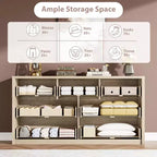 Commode 7 tiroirs pour chambre à coucher, commode en bois de 53 po de largeur, organisateur de rangement de vêtements sans poignée, meuble TV pour couloir, chambre à coucher