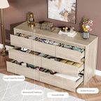 Commode 7 tiroirs pour chambre à coucher, commode en bois de 53 po de largeur, organisateur de rangement de vêtements sans poignée, meuble TV pour couloir, chambre à coucher