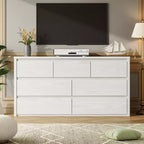 Commode 7 tiroirs pour chambre à coucher, commode en bois de 53 po de largeur, organisateur de rangement de vêtements sans poignée, meuble TV pour couloir, chambre à coucher