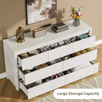 Commode 7 tiroirs pour chambre à coucher, commode en bois de 53 po de largeur, organisateur de rangement de vêtements sans poignée, meuble TV pour couloir, chambre à coucher