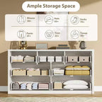 Commode 7 tiroirs pour chambre à coucher, commode en bois de 53 po de largeur, organisateur de rangement de vêtements sans poignée, meuble TV pour couloir, chambre à coucher