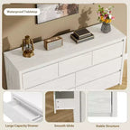 Commode 7 tiroirs pour chambre à coucher, commode en bois de 53 po de largeur, organisateur de rangement de vêtements sans poignée, meuble TV pour couloir, chambre à coucher