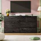 Commode 7 tiroirs pour chambre à coucher, commode en bois de 53 po de largeur, organisateur de rangement de vêtements sans poignée, meuble TV pour couloir, chambre à coucher