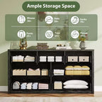 Commode 7 tiroirs pour chambre à coucher, commode en bois de 53 po de largeur, organisateur de rangement de vêtements sans poignée, meuble TV pour couloir, chambre à coucher