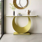 47 Half-Moon Entryway Console Table with Faux Marble Top & Metal Base, Slim Sofa Table for Foyer, Hallway, Living Room, or Bedroom-Panipeachy