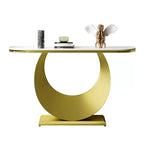 Console d'entrée demi-lune 47 po avec plateau en faux marbre et base en métal, table de canapé mince pour foyer, couloir, salon ou chambre à coucher
