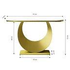 Console d'entrée demi-lune 47 po avec plateau en faux marbre et base en métal, table de canapé mince pour foyer, couloir, salon ou chambre à coucher