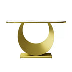 Console d'entrée demi-lune 47 po avec plateau en faux marbre et base en métal, table de canapé mince pour foyer, couloir, salon ou chambre à coucher