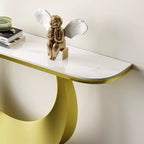 Console d'entrée demi-lune 47 po avec plateau en faux marbre et base en métal, table de canapé mince pour foyer, couloir, salon ou chambre à coucher