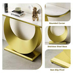 Console d'entrée demi-lune 47 po avec plateau en faux marbre et base en métal, table de canapé mince pour foyer, couloir, salon ou chambre à coucher