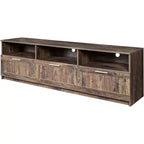 Meuble TV moderne minimaliste de 80 pouces avec 3 espaces de rangement ouverts, 3 tiroirs, meuble multimédia pour salon ou chambre, expresso