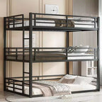 Full over Full over Full Bunk Bed, Metal Triple Bunk Bed with Safety Guardrails, Heavy-duty Bunk Bed with Noise-reduced Design, Black