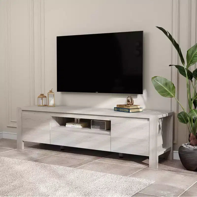 Meuble TV avec portes et placard, meuble TV de style ferme, meuble TV pour téléviseurs jusqu'à 60 pouces, console TV pour salon, chambre à coucher