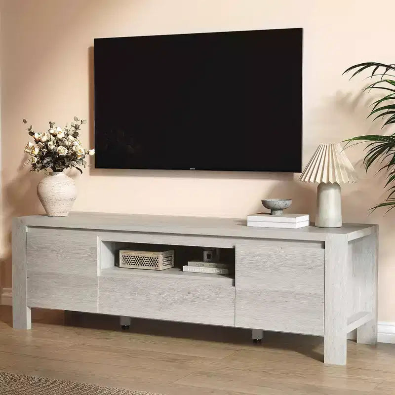 Meuble TV avec portes et placard, meuble TV de style ferme, meuble TV pour téléviseurs jusqu'à 60 pouces, console TV pour salon, chambre à coucher