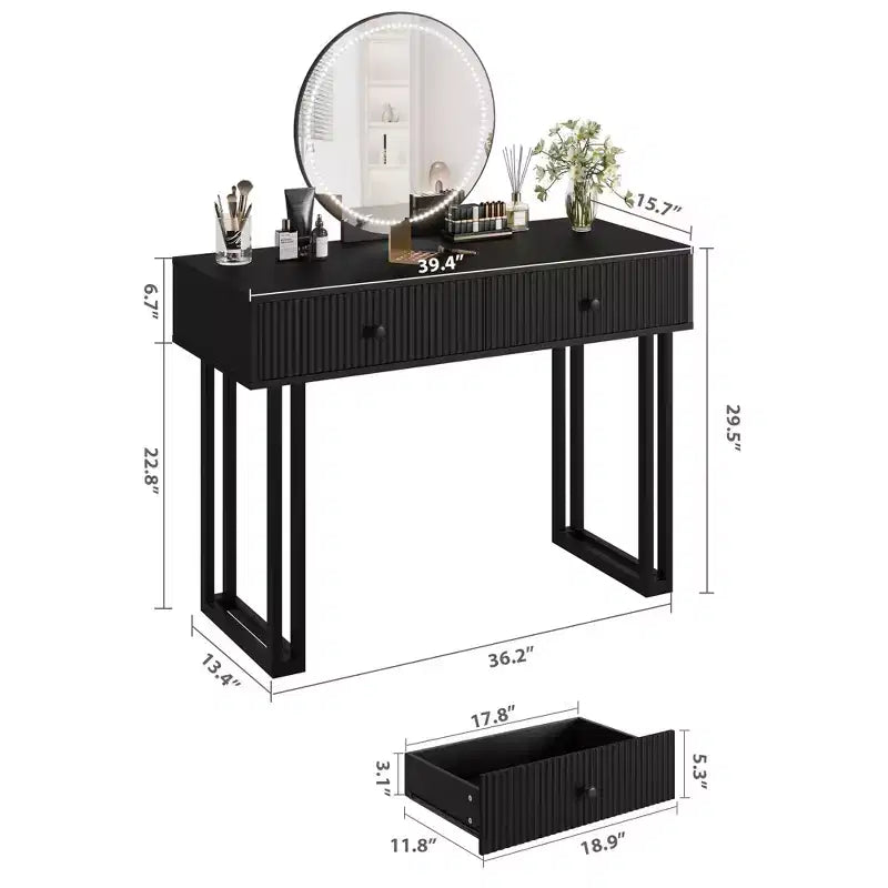 Coiffeuse avec Miroir et Lumières LED, Éclairage 3 Couleurs, Rangement Spacieux, Table de Maquillage Minimaliste Moderne, Montage Facile