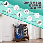Organisateur de sac de golf pour garage, support de rangement pour clubs de golf en bois de qualité supérieure pouvant accueillir 2 sacs de golf, organisateur de coffre de golf pour garage, abri de club, sous-sol